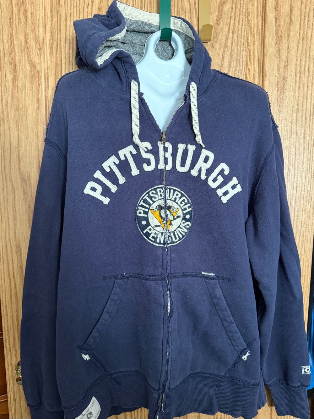 CCM Navy Zip-Up Hoodie with Cream Accents and Pittsburgh Logo